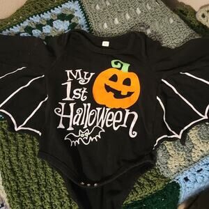 Baby unisex bat onesie babies first Halloween pumpkin bat 1st Halloween 6-12m